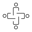 Four stick figures seated at a square table, symbolizing collaboration and teamwork.