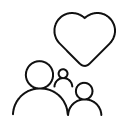 Group of people icons with a large heart symbol above them, representing community and caring.