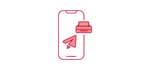 Icon of a smartphone with a print icon and paper plane.